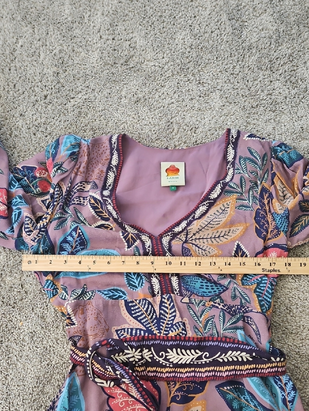 Farm Rio Purple Floral Boho Long Sleeve Mini Dress M - Picture 6 of 15